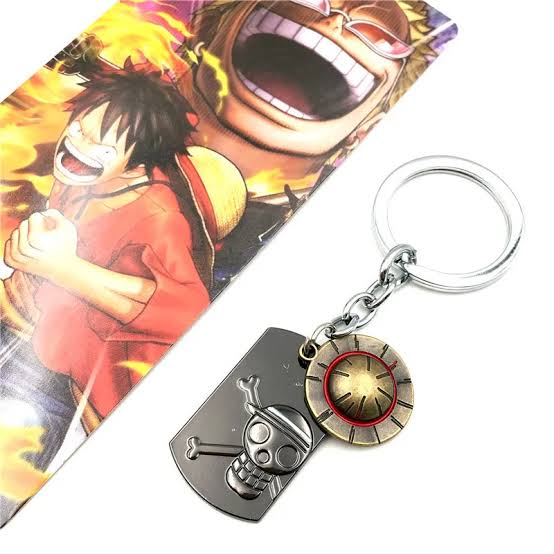One piece anime luffy straw hat metal keychain