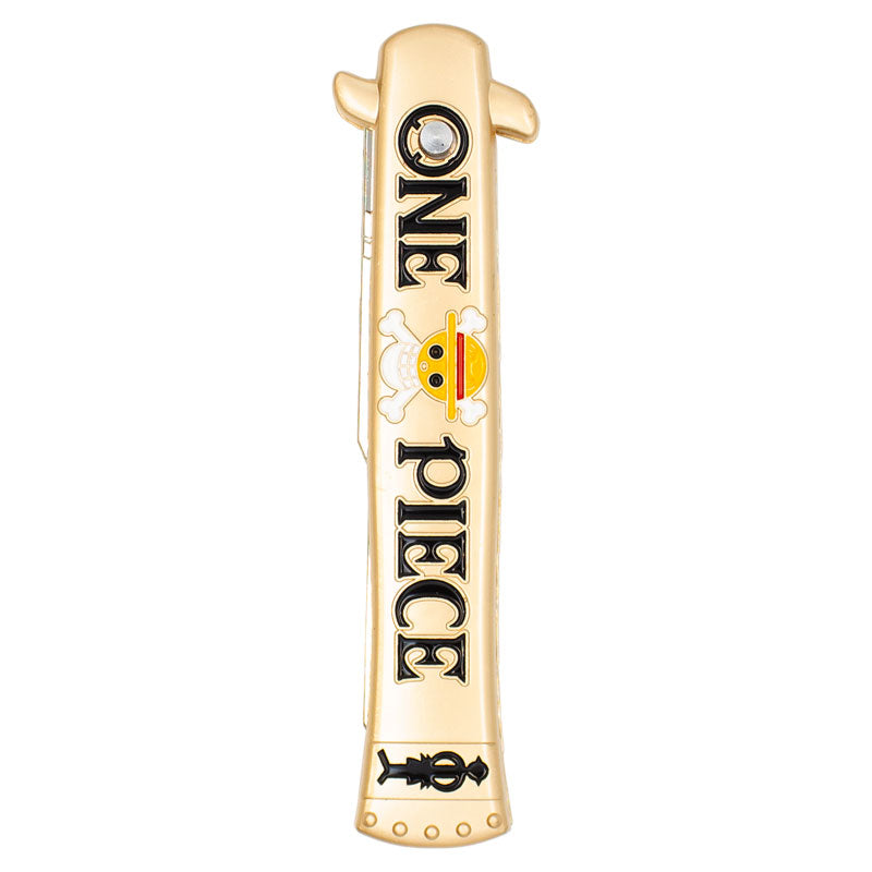 One piece anime themed miniature push button katana metal sword