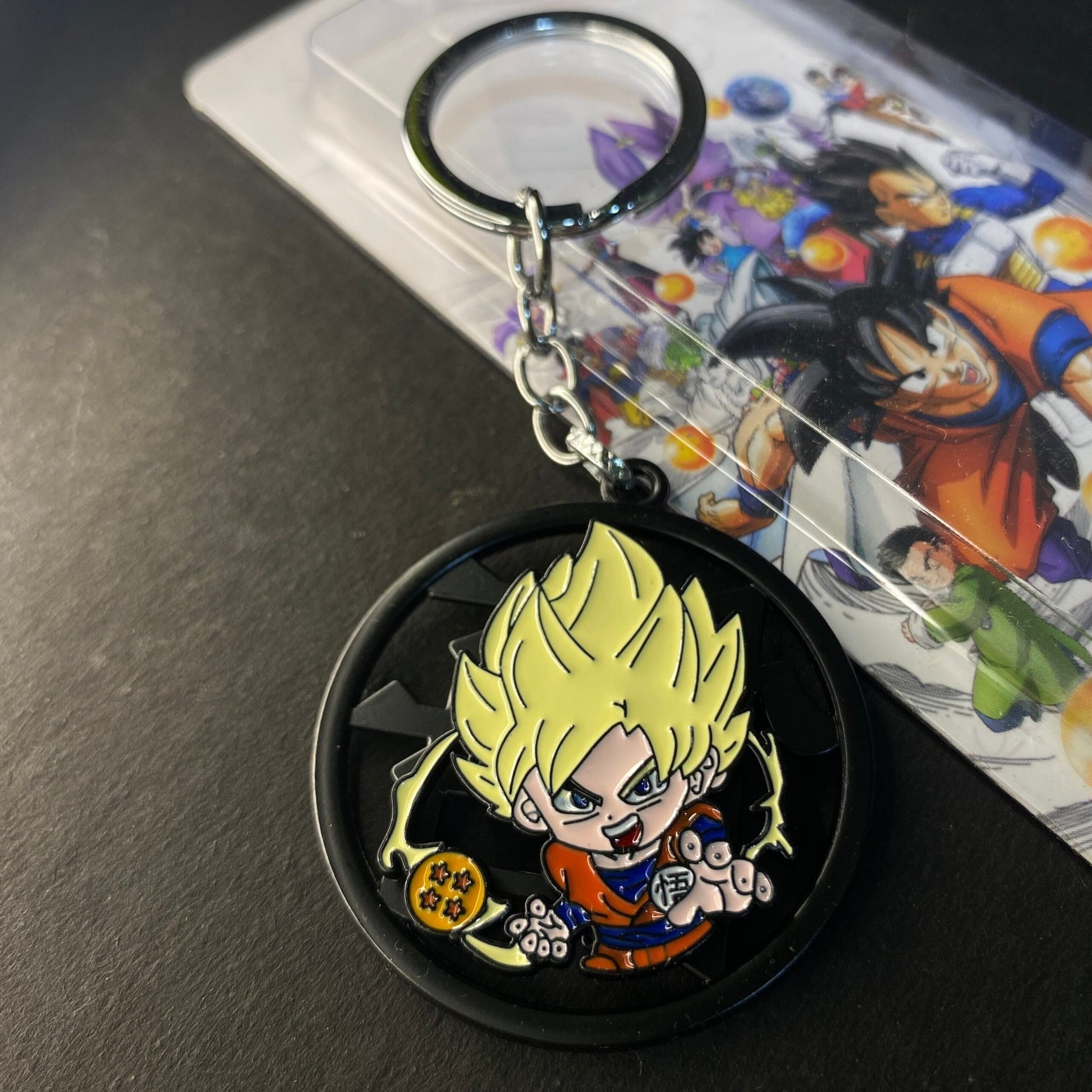 Dragon Ball Z Super Saiyan Goku metal spinner keychain.